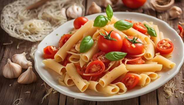 talerz z jedzeniem z pomidorem i pomidorem na nim