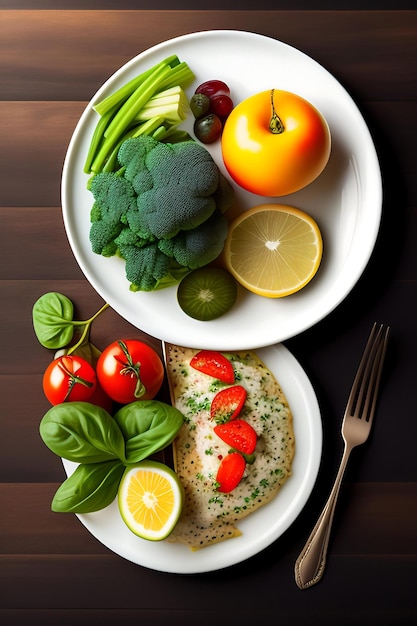 Zdjęcie talerz z prawidłowym odżywianiem, zdrowiem i utratą wagi