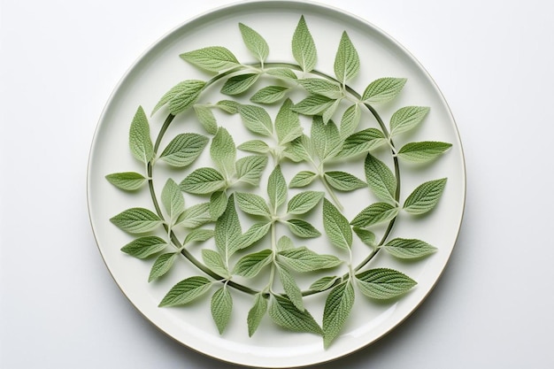 Zdjęcie talerz z wzorem liści i motywem kwiatowym.