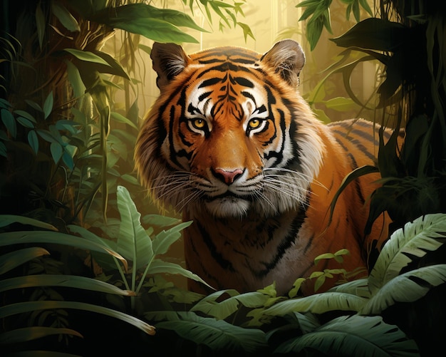 Tam jest tygrys, który chodzi przez dżunglę generatywny ai
