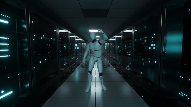 Tańczący robot w serwerowni