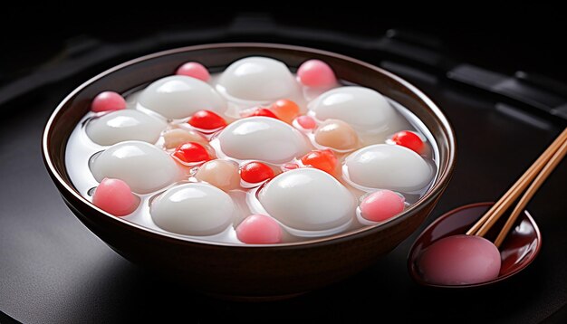 Zdjęcie tangyuan glutinous rice balls jest zupa zanurzona małe kulki ryżu