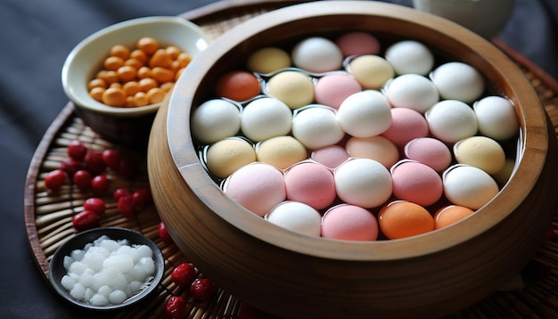 Zdjęcie tangyuan glutinous rice balls jest zupa zanurzona małe kulki ryżu