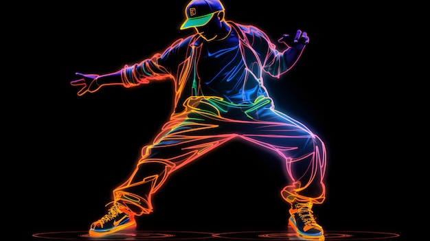 Taniec hip-hopowy z neonowymi świecącymi konturami