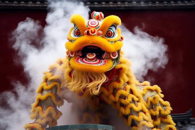 Zdjęcie taniec smoka lub lwa pokaz barongsai w świętowaniu chińskiego lunarnego nowego roku tradycyjny azjatycki