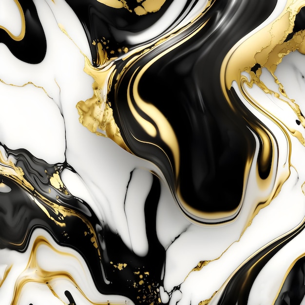 Tapeta 3D klasyczna marmurowa tekstura płynna biel i złota luksusowa czerń