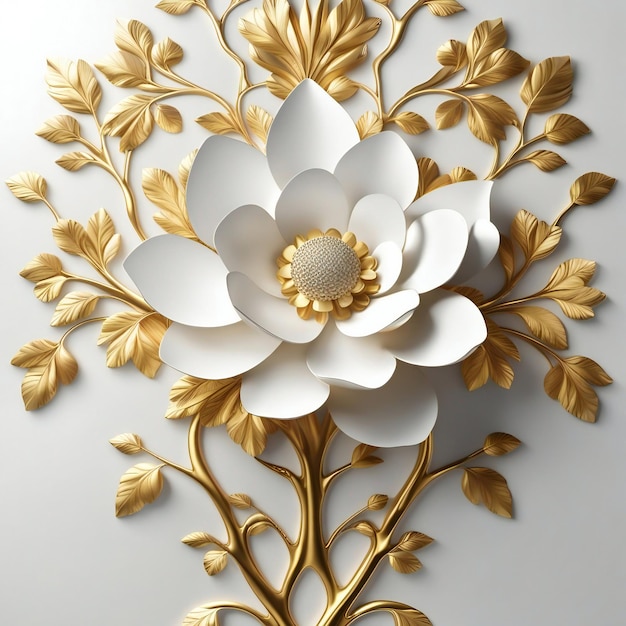 Tapeta 3d klasyczny kwiatowy ornament projekt złoty tekstura i biały