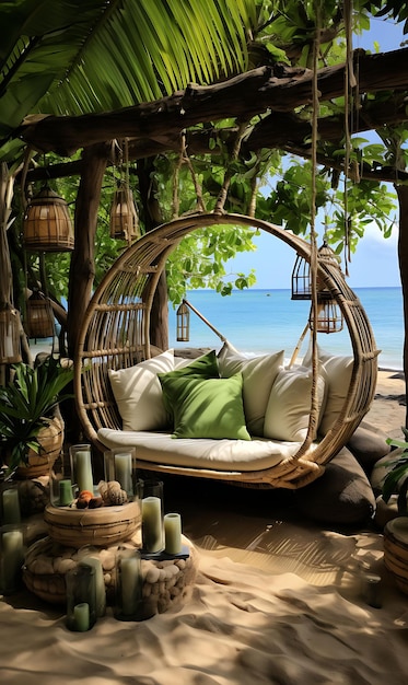 Tapeta Bamboo Beach Bamboo Structures Rattan Hammock Chair Beachcom Content Creator Concept