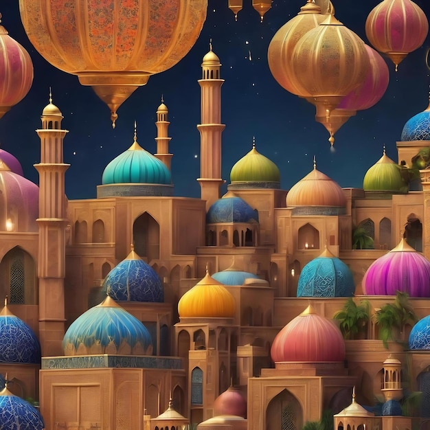 Tapeta ilustracja ramadanu 3d kolorowy miesiąc islamski ramadanu wydarzenie islamskie tapeta
