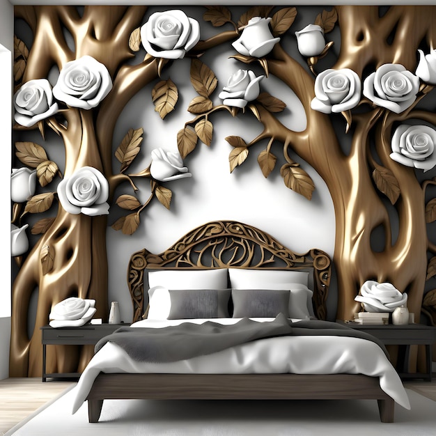 Tapeta ilustracyjna panel ścienny drewno drzewo Róża