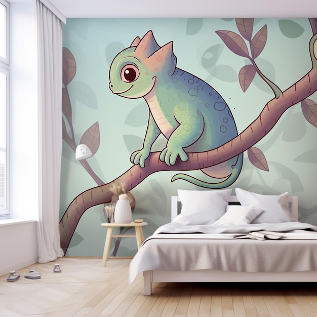 Tapeta kameleon dekoracja sypialni projekt wnętrz AI Generated art
