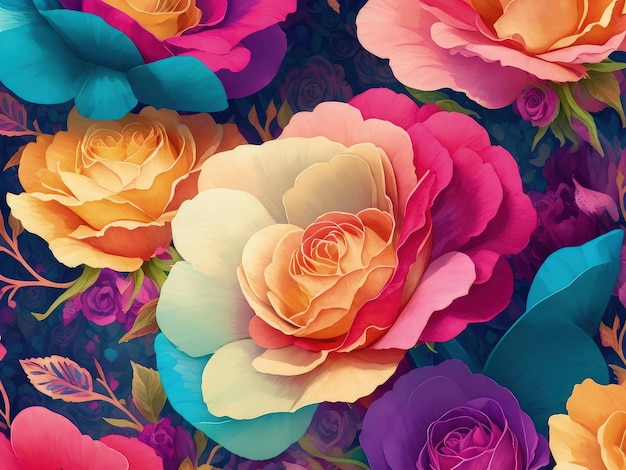 Tapeta kolorowe róże z kolorowym tłem