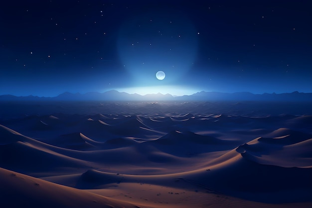 tapeta krajobrazu klasyczna pustynia arabska w nocy i w świetle księżyca