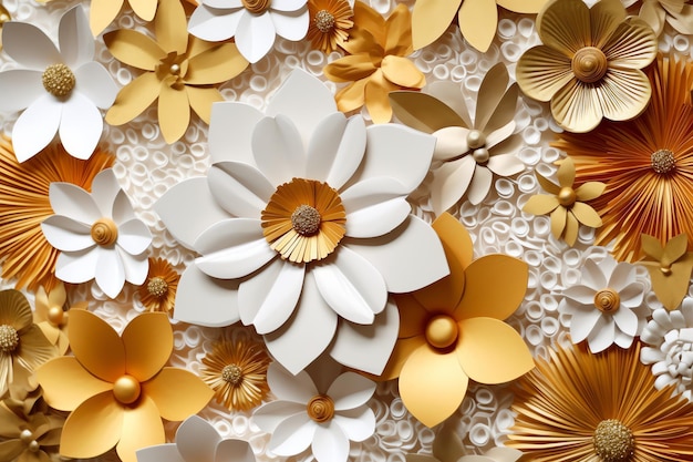 Tapeta kwiatowa z żółtym i białym papierem