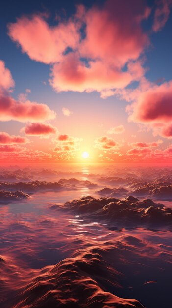 Tapeta minimalistycznego nieba o zachodzie słońca z jedną linią horyzontu generatywnej sztucznej inteligencji