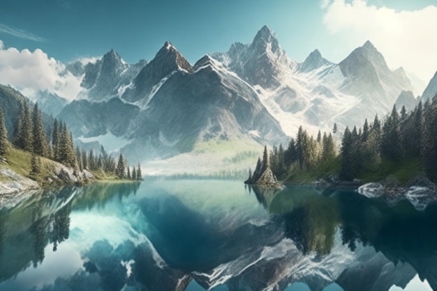 Tapeta na biurku Piękna góra i generatywne jezioro