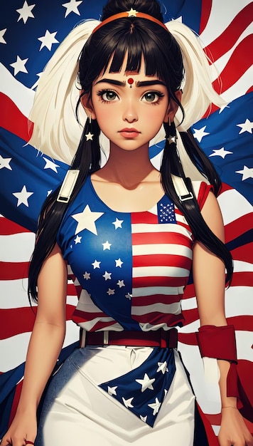 Zdjęcie tapeta na smartfona manga anime dziewczyna ubrana jak flaga amerykańska