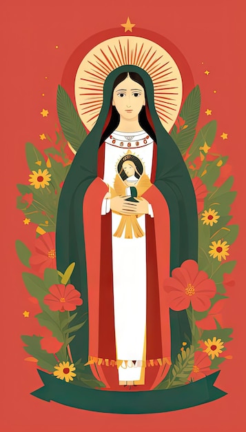 Tapeta na smartfona Matki Bożej z Guadalupe fiesta de la virgen de guadalupe płaska konstrukcja tła katolicka płaska konstrukcja tła ilustracja