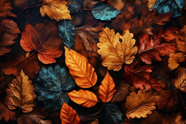 Tapeta przedstawiająca jesienne liście z napisem jesień.