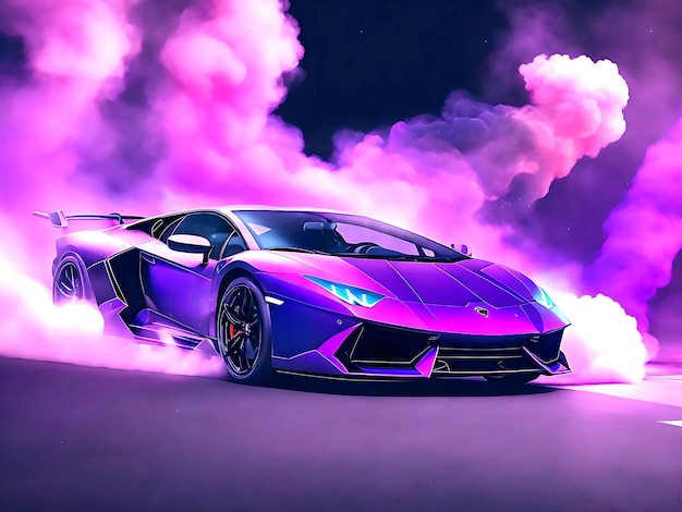 Tapeta samochodu Lamborghini z dymem i wibracją galaktyki generowaną przez ai