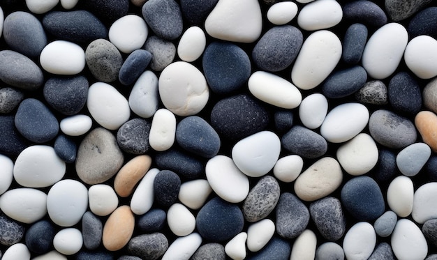 Tapeta Sea of Pebbles Szare kamienie na plaży w tle Dla pocztówek sztandarowych ilustracji książkowych Utworzono za pomocą generatywnych narzędzi AI