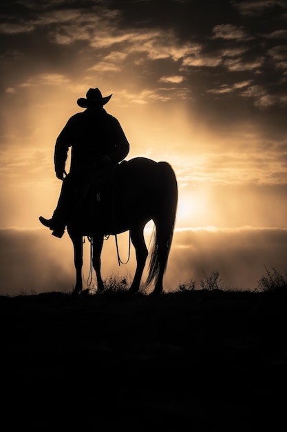 Tapeta z ilustracją sylwetki kowboja na koniu jeździeckim