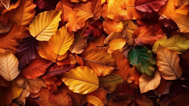 Tapeta z jesiennymi liśćmi w kolorach pomarańczowym i brązowym Generacyjna sztuczna inteligencja