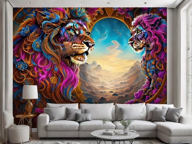 Tapeta z lwem i księżycem