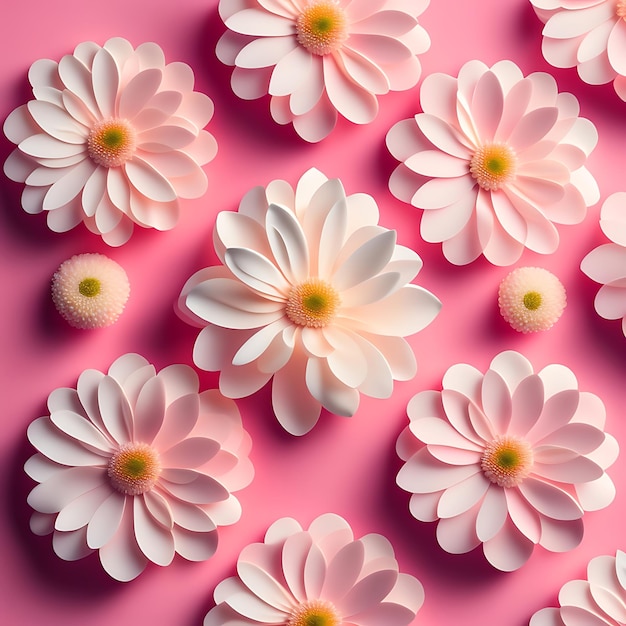Tapeta z motywem białych płatków chryzantemy na różowym tle. Kompozycja kwiatów