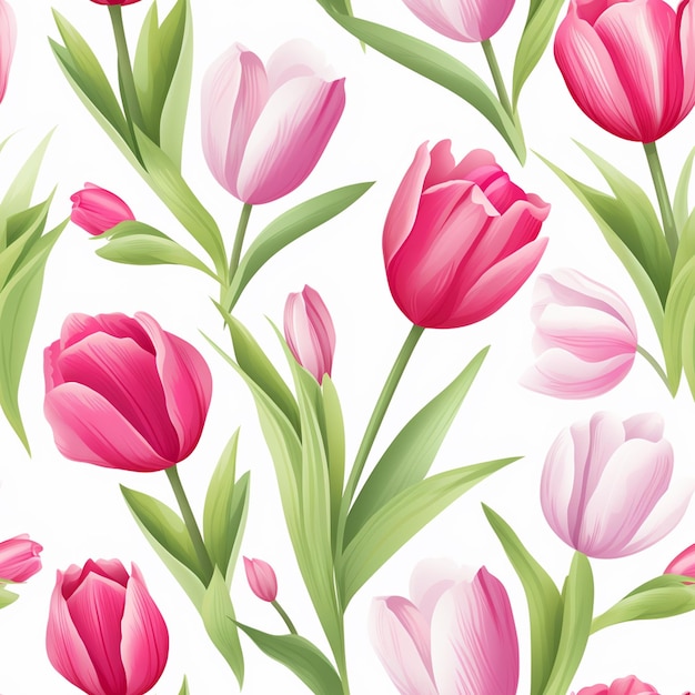 tapeta z różowymi i białymi tulipanami i zielonymi liśćmi.