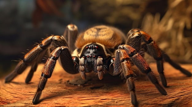 Tarantula na drewnianym pięknym pająku