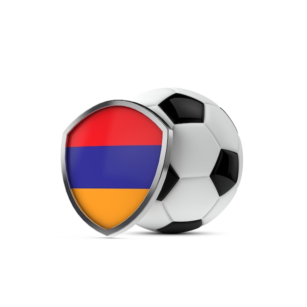 Tarcza flagi narodowej Armenii z piłką nożną Renderowanie 3D