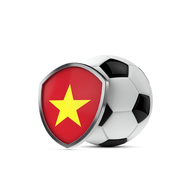 Tarcza flagi narodowej Wietnamu z piłką nożną Renderowanie 3D