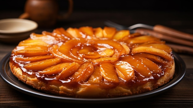 Tarte Tatin odwrócona tarta jabłkowa na okrągłym talerzu