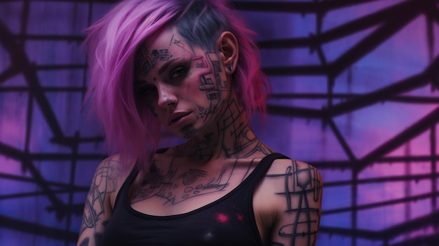 Tatuaż dziewczyny artystyka postaci ilustracja kobieca cyberpunk portrety kobiet