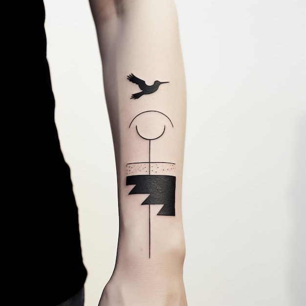 tatuaż ptaków i krzyż na ramieniu
