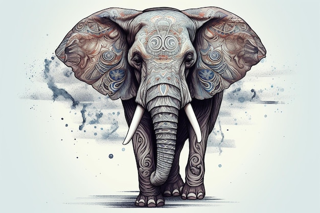 Tatuż majestatycznego słonia ozdobionego