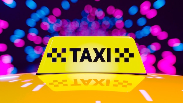 Taxi jeździ na nocnej drodze ilustracja renderowania 3D