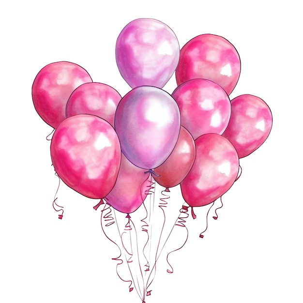 Tea party różowe kolorowe balony akwarela ilustracja tea party clipart
