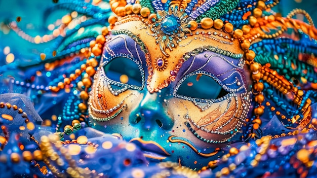 Teal and Gold Venetian Masquerade MaskxA