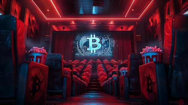 Teatr filmowy z pokazem filmu dokumentalnego o Bitcoinie Bitcoin Pop Photo of Trending Poster Background