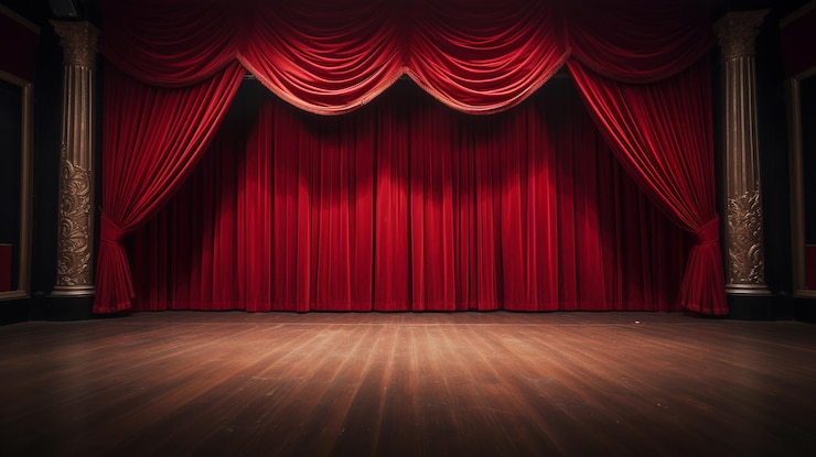Zdjęcie teatr sceny s krasnymi storami ai generative