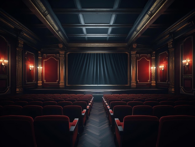 Zdjęcie teatr z czerwonymi siedzeniami i projektorem generative ai