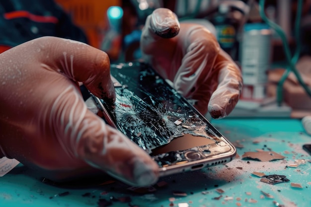 Zdjęcie technician fixing smartphone indoors