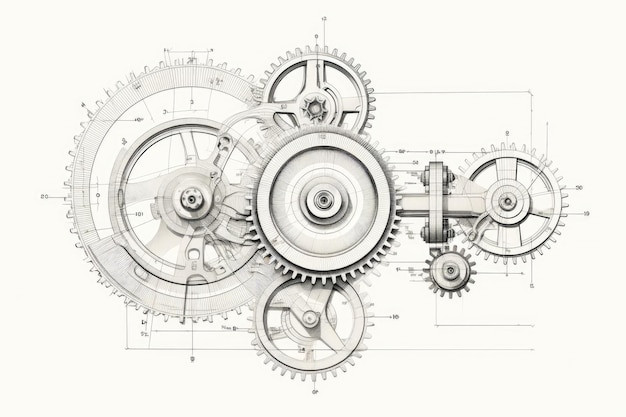 Techniczny rysunek biegów mechanizm obrotowy okrągłych części Technologia maszynowa