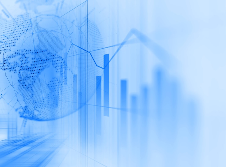 Zdjęcie techniczny wykres finansowy na abstrakcyjnym tle technologii