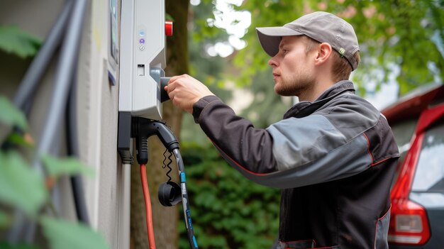 Technik instalujący ładowarkę pojazdów elektrycznych AIG41