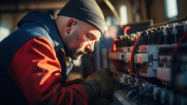 technik konserwacji sprawdzający mierniki ciśnienia w systemie ogrzewania domu