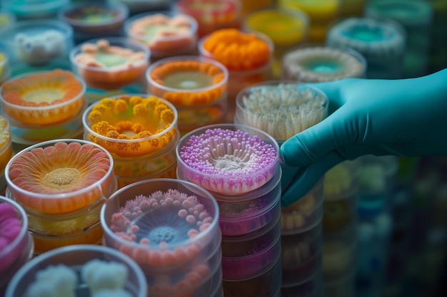 Technik laboratoryjny organizujący kulturę bakterii w naczyniu Petri