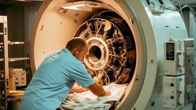 Technik serwisowy naprawia maszynę MRI w szpitalu